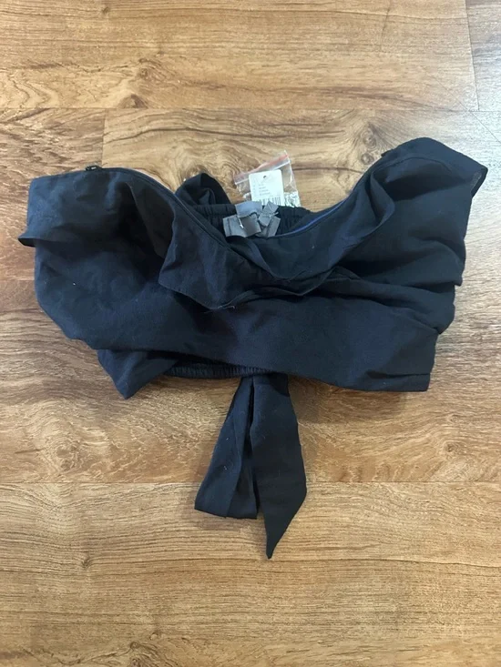 Anthropologie Top Ruffled Tube Crop Top Size Large New Black - Picture 2 of 9